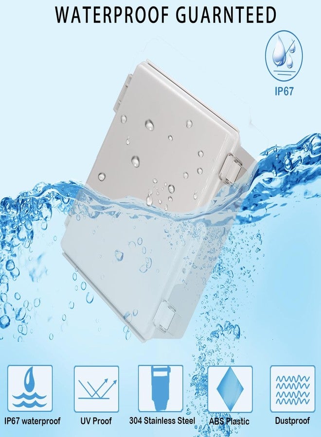 Zulkit Junction Box,IP67 Waterproof Electrical Box Hinged Cover Stainless Steel Latch Plastic Enclosure for Project with Mounting Plate Wall Bracket and 2 Cable Gland Grey 8.7"x6.7"x4.3"/220x170x110mm - Image 2